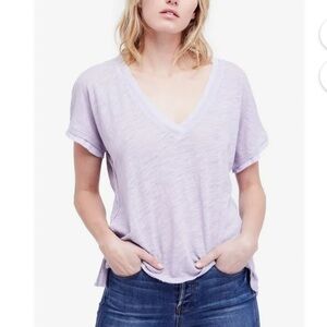 Free People We the Free Purple Burnout Short Sleeve V Neck T-Shirt Distressed S